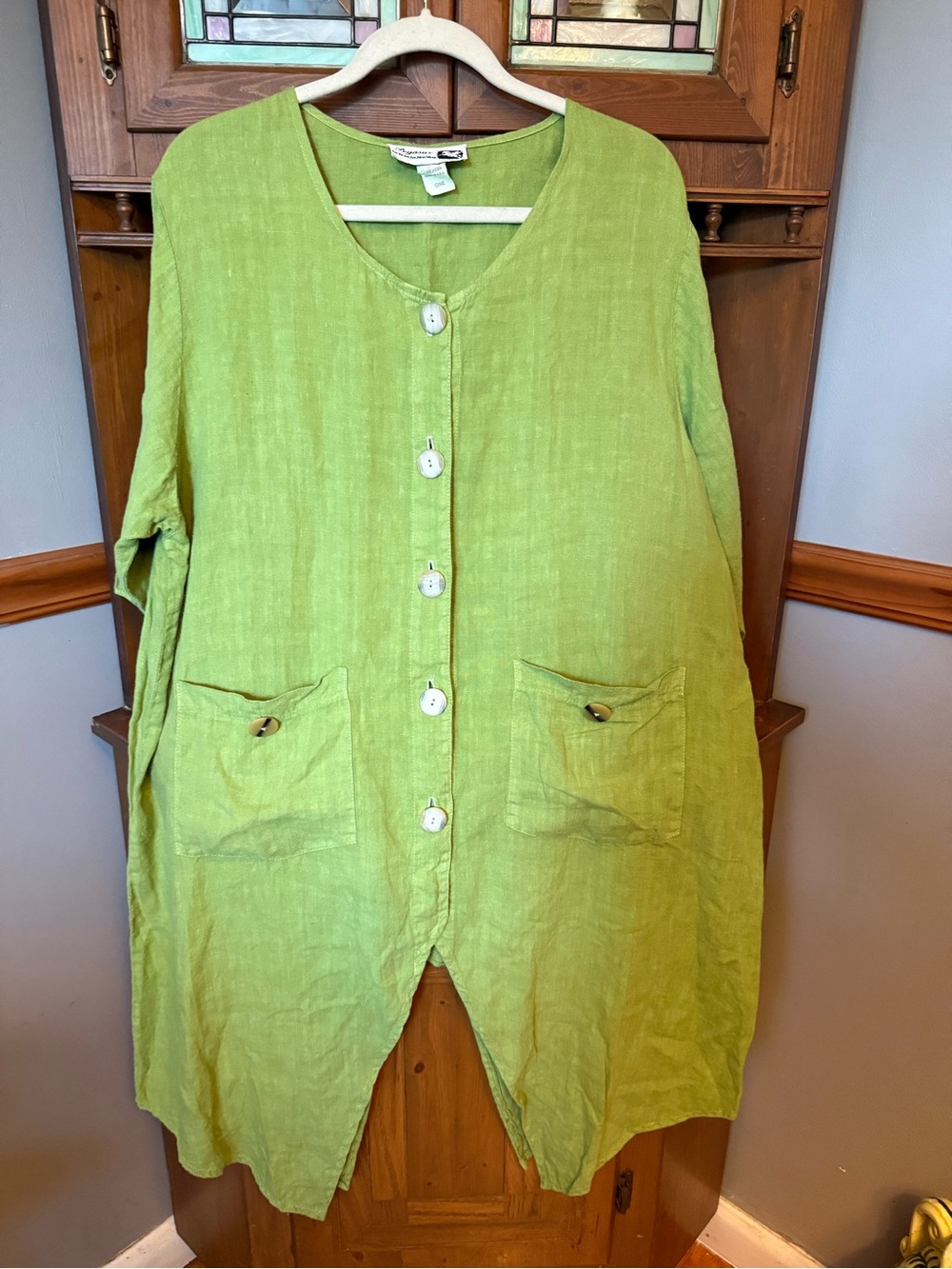 Pegasus  vintage 100% linen made in the USA lime green Lagenlook tunic/jacket XL